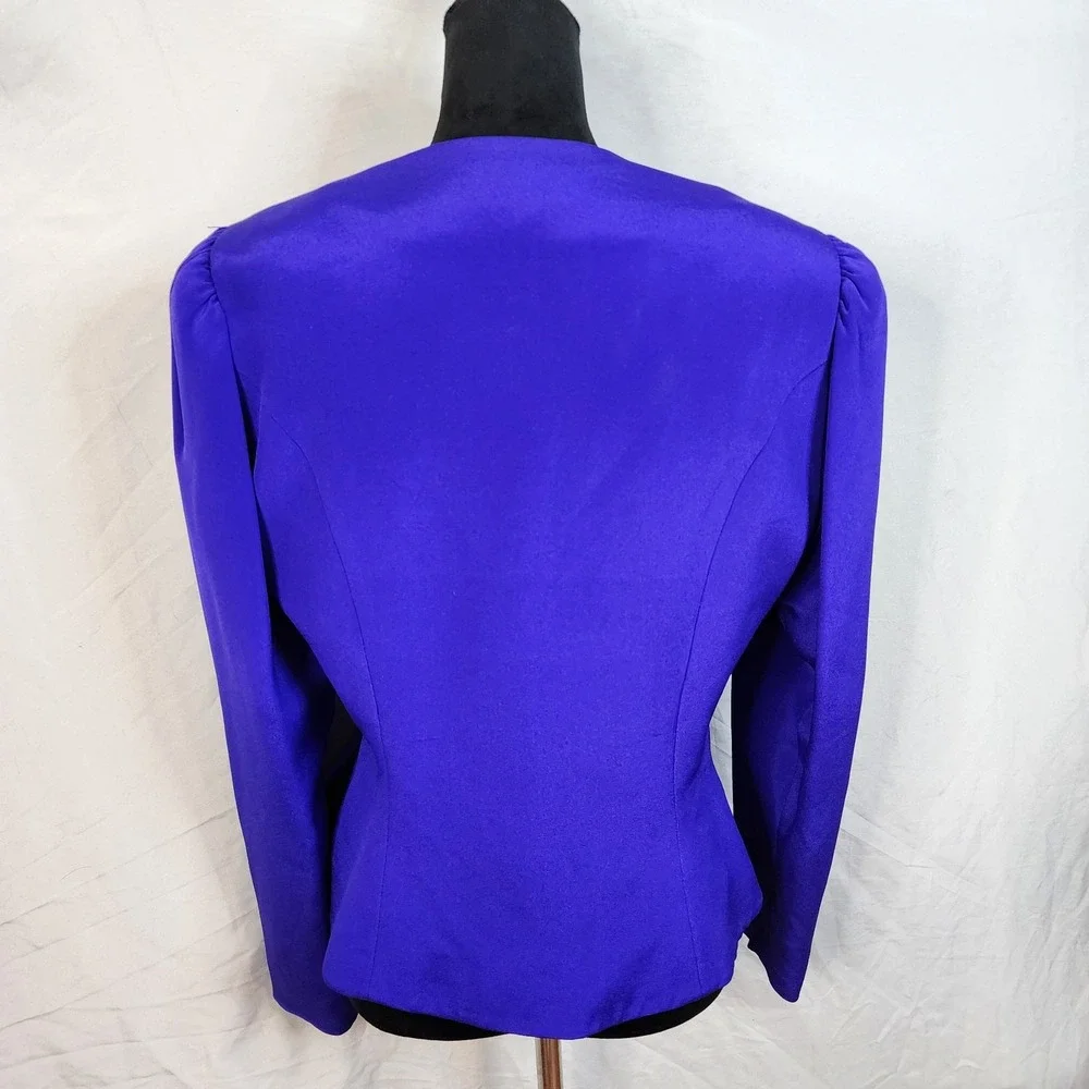 Vintage 80's RIMINI Size 12 Purple 100% Silk Puff Sleeve Jewel Button Blazer EUC - Picture 5 of 12
